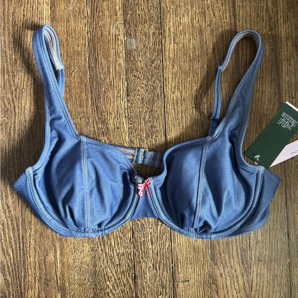 wild fable Blue Underwire Swim Bra with Pink Bow Accent